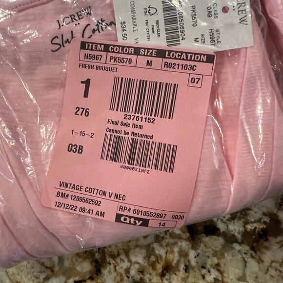 NWT J. Crew Fresh Bouquet Pink Vintage Slub Cotton V-Neck Tee - SIZE XL - Picture 7 of 10